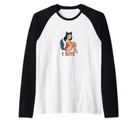 Wolf Girl Pinup Retro I Bite Fursona Fursona Fantasy Art Maglia con Maniche Raglan