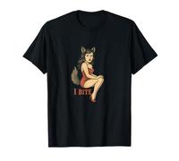 Wolf Girl Pinup Retro I Bite Fursona Fursona Fantasy Art Maglietta