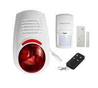 Wolf Guard JD-W03 - Sistema di allarme a sirena lampeggiante, 110 dB, impermeabile, per casa, negozio, hotel, scuola, ospedale, con sensore di movimento, sensore per porte e telecomando