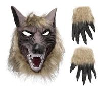 Wolf Head Mask Maschera da Lupo e Guanti da Artiglio Full Face Werewolf Mask Halloween Wolf Mask Maschera da Lupo Peloso Peloso in Lattice, per Halloween e Cosplay Nights Horror Festume