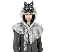 Wolf Headpiece Shawl - Faux Fúr Vikiñg Costume | Role-Play Mäsk for Hallowe