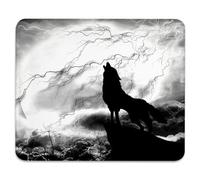 Wolf Howling Animal Silhouette On A Cliff Under Full Moon Mysterious Dramatic Sky, Tappetino Mouse Lavabile Mousepad Portatile Tappetini per Il Mouse per Laptop Gioco Casa 25X30Cm