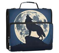 Wolf Howling at Moon - Raccoglitore a 3 anelli da 3,8 cm, con cerniera, con tracolla, per la scuola media e custodia