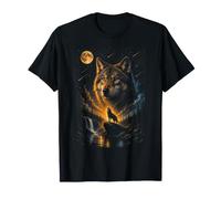 Wolf Howling at Moon Retro 90s Maglietta