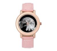 Wolf Howling at The Full Moon Orologio da polso da donna, alla moda, al quarzo, con cinturino in pelle, facile da leggere, elegante orologio da polso