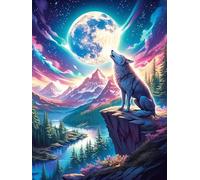 Wolf Howling at The Full Moon Puzzle 500 Pezzi Difficoltà Estrema Cartone Spesso Tema Monocromatico Wildlife Plant Per Appassionati Di Puzzle Antistrappo Non Sbiadisce Top Vendita 500 PCS