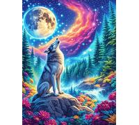 Wolf Howling at The Full Moon Under The Northern Lights Puzzle 500 Pezzi Per Neonati E Bambini Wildlife Plant Cartone Atossico Resistente Difficoltà Bassissima Per Attività Educative A Casa Qualità S