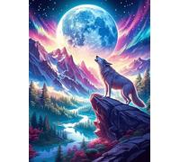 Wolf Howling at The Moon in A Magical Forest Puzzle 300 Pezzi Per Decorazione Murale Wildlife Pet Cartone Rigido Per Adulti Da Incorniciare Incastro Perfetto Per Soggiorno Con Poster Incluso 300 PCS
