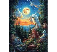 Wolf Howling at The Moon in A Magical Forest Puzzle 500 Pezzi Pressione Ridotta Adulti Wildlife Pet Rompicapo Rilassante Giochi Da Tavolo Indoor Idea Regalo Natale Per Padre E Nonno 500 PCS