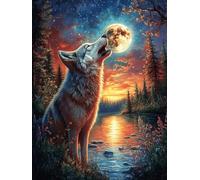 Wolf Howling at The Moon in A Sunset Glow Puzzle 300 Pezzi Per Adulti Scenery Science Fiction in Cartone Lucido Finitura Anti Riflesso Per Serate A Tema Con Poster Incluso Qualità Premium Spedizione