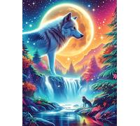 Wolf Howling at The Moon Over A Waterfall Rompicapo 1000 Pezzi Per Adolescenti Wildlife Plant Cartone Di Alta Qualità Tema Gaming Per Tempo Libero Con Amici Nuovo Design Edizione Limitata 1000 PCS