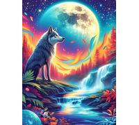 Wolf Howling at The Moon Under A Fiery Sky Puzzle 1000 Pezzi Rompicapo Rilassante Premium Wildlife Plant Antistress Naturale Attività Per Il Benessere Regalo Per Chi Lavora Molto 1000 PCS