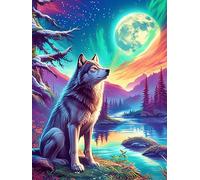 Wolf Howling at The Moon Under The Northern Lights Puzzle 500 Pezzi Serate In Casa Con Amici Wildlife Pet Giochi Da Tavolo Per Gruppo Divertimento E Convivialità Regalo Per Amici E Parenti 500 PCS