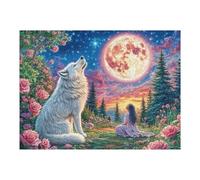 Wolf Howling Moon Mountain Forest Wildlife Puzzle 500 Pezzi Per Adulti Piacevole Divertente E Rilassante Perfetto Per Passatempi E Hobby 500 PCS（52×38cm）