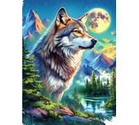 Wolf in A Forest Under The Full Moon Puzzle 500 Pezzi Arte Astratta Colorata Science Fiction Magical Dream Rompicapo Vibrante E Stimolante Creatività E Relax Idea Regalo Per Artisti 500 PCS