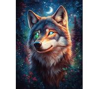 Wolf in A Magical Forest at Night Puzzle 500 Pezzi Per Attività All'aperto Scenery Science Fiction Cartone Impermeabile Per Campeggio Vacanze Per Famiglie Con Busta Per Pezzi Inclusa Qualità Premium