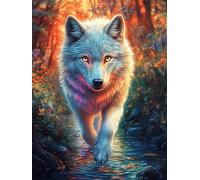 Wolf in A Magical Forest at Sunset Rompicapo 500 Pezzi Per Creatività Bambini Scenery Science Fiction Cartone Spesso Tema Fantasy Per Passatempo Creativo Attività Educativa Con Poster Incluso 500 PCS