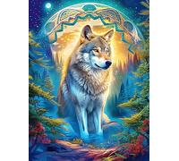 Wolf in A Magical Glow Under The Moon Puzzle 1000 Pezzi Per Attività Scolastiche Scenery Science Fiction Cartone Spesso Per Bambini Miglioramento Coordinazione Per Educazione Artistica Qualità Garanti