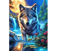 Wolf in A Waterfall Forest Under The Moon Rompicapo 500 Pezzi Per Professionisti Science Fiction Magical Dream Cartone Rigido Incastro Preciso Per Esercizio Mentale Da Passatempo Qualità Museale Ediz