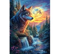 Wolf in Moonlit Waterfall Rompicapo 1000 Pezzi Per Adulti Viaggiatori Fantástico Cuento De Hadas Animal Cartone Resistente All'usura Paesaggi Mondiali Per Vacanze Estive Kit Completo Qualità Garantita