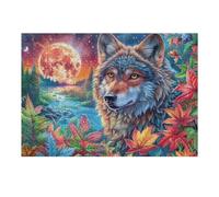 Wolf in Mountain Stream with Full Moon Puzzle 300 Pezzi Rompicapo Antistress Premium Pressione Ridotta Dopo Il Lavoro Attività Rigenerante Regalo Per Chi È Stressato 300 PCS