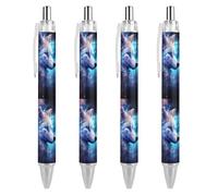 Wolf in the Galaxy Sky - Penna a sfera retrattile, inchiostro nero, punta fine da 0,5 mm, forniture per ufficio, 4 pezzi come foto 3