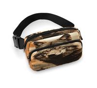 Wolf in The Sun Marsupio con cinghia regolabile Marsupio alla moda per sport all'aria aperta escursionismo, bianco, 20 x 13 cm, marsupio stampato