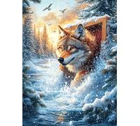 Wolf in The Water at Sunset Puzzle 300 Pezzi Rompicapo Creativo Artistico Science Fiction Magical Dream Stimolo Della Creatività Attività Per Il Tempo Libero Regalo Per Persone Creative 300 PCS