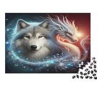 Wolf Jigsaw Puzzle Impossibili 1000 Pezzi Wolf with White Dragon Decorazione Per La Casa. Rilassamento E Intelligence Per Adulti E Bambini Da 12 Anni 52x38cm/1000pcs