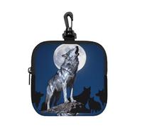 Wolf King Howl - Piccola custodia impermeabile con cerniera, in neoprene, per auricolari, portachiavi