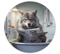 Wolf liest Zeitung, 1000-teiliges Puzzle, runde Papierpuzzles, Kunstwerk-Dekor, Intelligenzspielzeug für Familien-Indoor-Spiele, 1000 Teile (67,5x67,5cm)