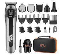 Wolf Mind Regolabarba 14 in 1 per uomo, tagliacapelli e rasoio elettrico con trimmer per naso, motore a doppia velocità, display a LED, 90 minuti USB Type-C ricaricabile, kit per la cura del viso e