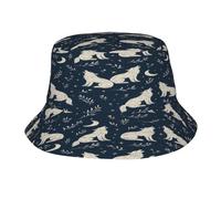 Wolf, Moon And Leaves Donna Uomo Bucket Hat Traspirante Cappello da Sole Pieghevole Cappelli A Secchiello per Viaggi All'Aperto Pesca Escursionismo