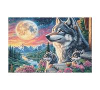 Wolf Moon Mountain Forest Wildlife Wild Nature Puzzle 1000 Pezzi Per Adulti Divertente Stimolante E Rilassante Ideale Per Hobby E Passatempi 1000 PCS（75x50cm）
