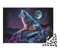 Wolf Moon Mountain Rock 1000 Piece Jigsaw Puzzle, Animal Art Print, Intellectual Game, Gift for Adults Kids