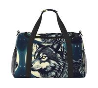 Wolf Night Moon - Borsa grande da viaggio riutilizzabile, borsa per la spesa, borsa per le vacanze, borsone sportivo con tracolla regolabile, nero, taglia unica, Nero , Taglia unica