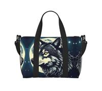 Wolf Night Moon Borse da viaggio, Weekender Carry On per donne, borsa sportiva da palestra, borsone da allenamento, durante la notte, Nero , Taglia unica