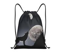 Wolf Night Moon Titolo: Borsone leggero con coulisse, impermeabile, pieghevole, con tracolla regolabile, ideale per sport, yoga, viaggi e scuola, Nero , M