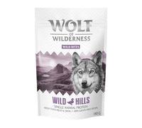 Confezione prova! Wolf of Wilderness Crocchette, umido e snack per cane - 180 g snack Wild Bites Wild Hills - Anatra