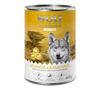 Wolf of Wilderness "Triple Taste" 6 x 400 g umido per cane - The Savanna - tacchino, manzo, capra