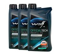 WOLF Officialtech 0W-20 Ll Fe Porsche C20, VW 508 00, VW 509 00, 3x1 Litro