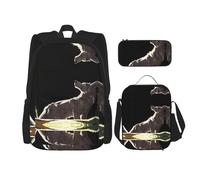 Wolf on the lawn Campus Life Backpack Set (3 pezzi) - Zaino per la scuola + astuccio + borsa per il pranzo, soddisfa tutte le esigenze quotidiane degli studenti