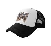 Wolf Pack - Berretto da baseball in rete con stampa nera, traspirante, adatto per pesca ed escursionismo, Nero, L