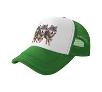 Wolf Pack - Berretto da baseball in rete con stampa nera, traspirante, adatto per pesca ed escursionismo, Verde scuro, L