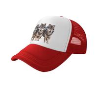 Wolf Pack - Berretto da baseball in rete con stampa nera, traspirante, adatto per pesca ed escursionismo, Rosso, L