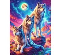 Wolf Pack Howling at The Moon Rompicapo 300 Pezzi Per Adolescenti Wildlife Pet Cartone Di Alta Qualità Tema Gaming Per Tempo Libero Con Amici Nuovo Design Edizione Limitata 300 PCS