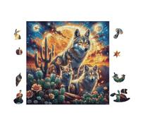 Wolf Pack in Desert at Moonlight Puzzle 100 Pezzi Per Regalo Di Laurea Magistrale Cartone Di Alta Qualità Per Decorazione Studio Stampa Ad Alta Definizione Edizione Esclusiva 28x28cm