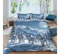 Wolf packcopripiumino morbida microfibra 3 Pezzi stampa 3D con cerniera Wild winter scene Set Di Copripiumino con federe per cuscini aiosa morbido e comodo for bambini e adolescenti King（220x240cm）