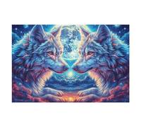 Wolf Pair Moon Flower Forest Wildlife Wild Nature Beautiful Puzzle 1000 Pezzi Per Adulti Divertente Creativo E Rilassante Perfetto Per Hobby E Tempo Libero 1000 PCS（75x50cm）
