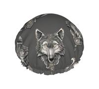 wolf patterns accessories02 - Cuffia da doccia con stampa, elastica e riutilizzabile, per capelli lunghi e corti, cuffia per capelli a doppio strato